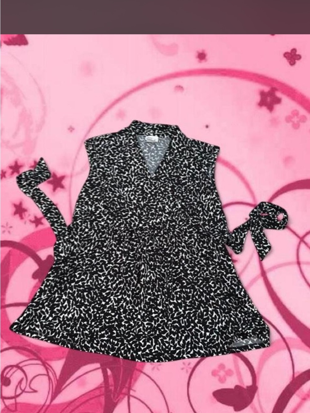 Y2K Mimi Maternity Babydoll Top Empire Waist Black White Print Tie Back Blouse